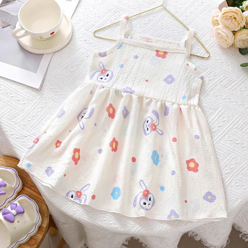 

Летнее платье для девочек 2025 года, новое детское платье с цветочным принтом для маленьких и средних детей, жилет без рукавов для маленьких девочек, юбка, тонкая юбка 110