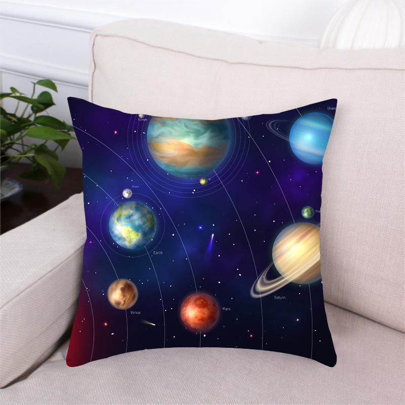 Black Dream Space Planet Digital Printing Short Plush Pillow Covers Decorative For Car Sofa Office Cushion Cover Home Goods