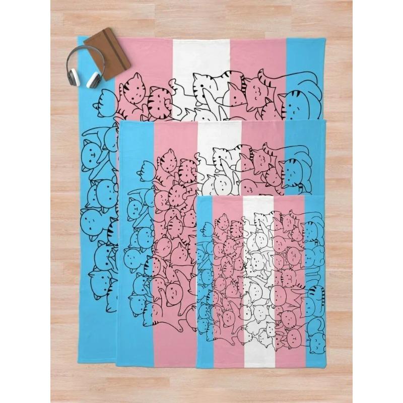 Trans Transgender Cat Pride Flag Throw Blanket Sofa Quilt Bed covers Soft Plush Plaid Blankets