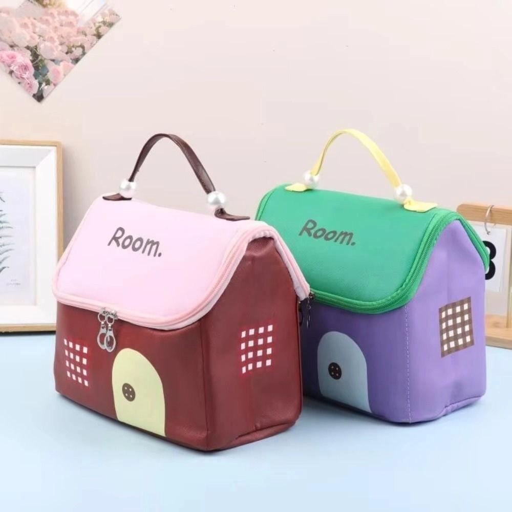 Cute House Shape Makeup Bag Large Capacity Cosmetic Case Cartoon Travel Makeup Handbag  Gift