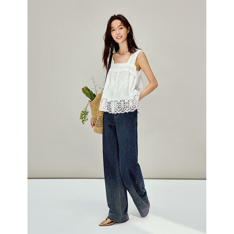INMAN Women's Lace Embroidery Sleeveless Babydoll Blouse