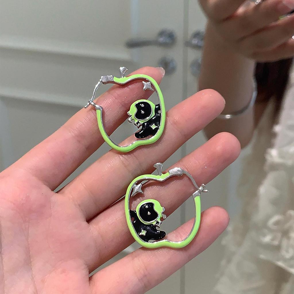 Sweet & Cool Little Monkey Apple Stud Earrings with Hollow Drip Glaze - Cute, High-End, Niche Design Feel