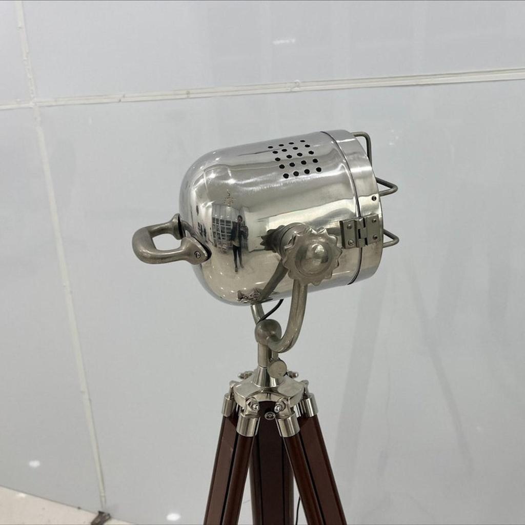 Spotlight Chrome Finish Floor Lamp Searchlight Polish Wood Tripod Home Décor Corner Lamps