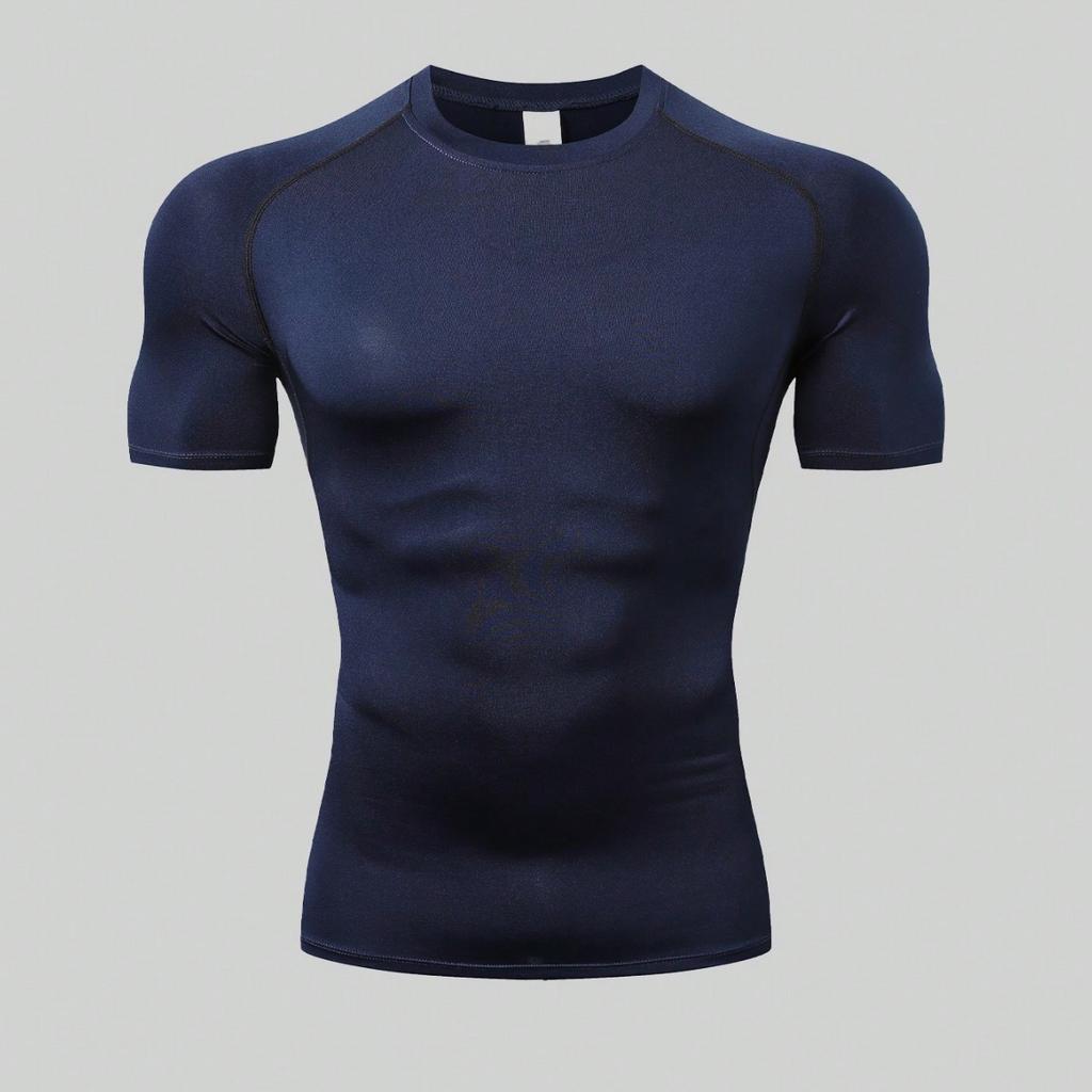 Herr sommar t-shirt sport fitnesskläder åtsittande kortärmad hög stretch andningsbar snabbtorkande is siden löpning baslager träningslinne