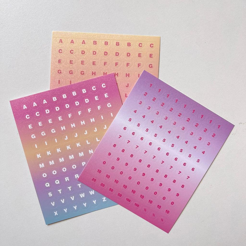 3 list/sada DIY Dekor Kpop Samolepka na fotokartu Gradientní barva Série čísel a písmen Samolepka do scrapbooku a deníku Roztomilé školní potřeby
