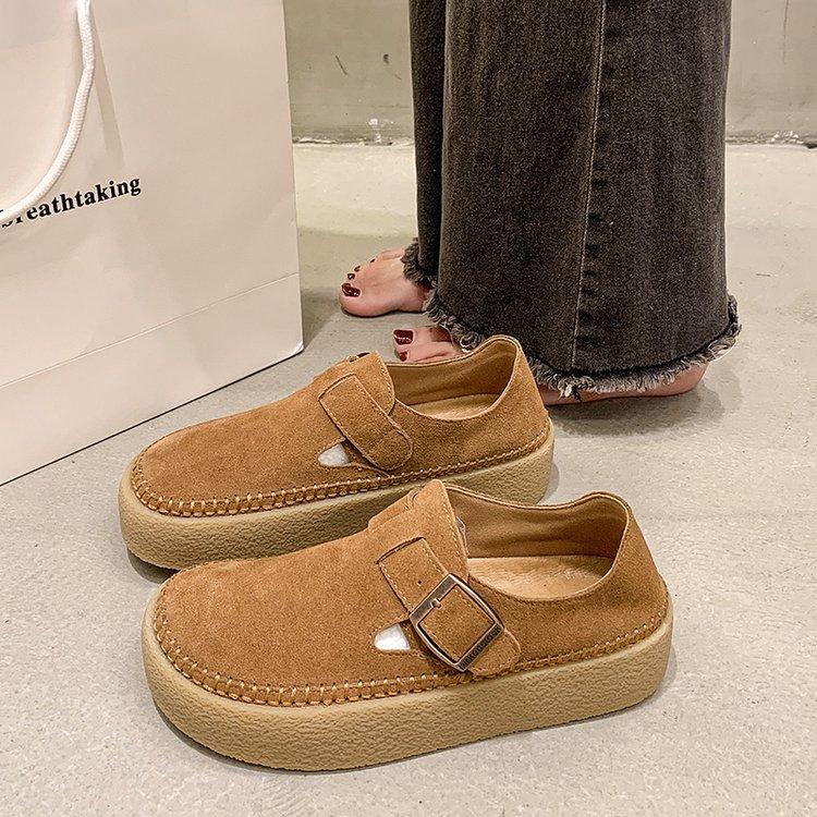 New Women's Platform Shoes Female Footwear Casual Sneaker Round Toe Loafers Belt Buckle Shallow Mouth Slip-on Flat Clogs Shoes