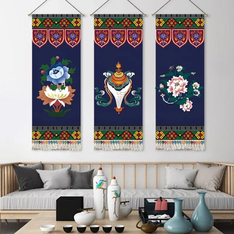 Tassels Tibetan Auspicious Eight Treasures Hanging Painting Cloth Art Living Room Background Wallpaper Decoration Cloth Painting