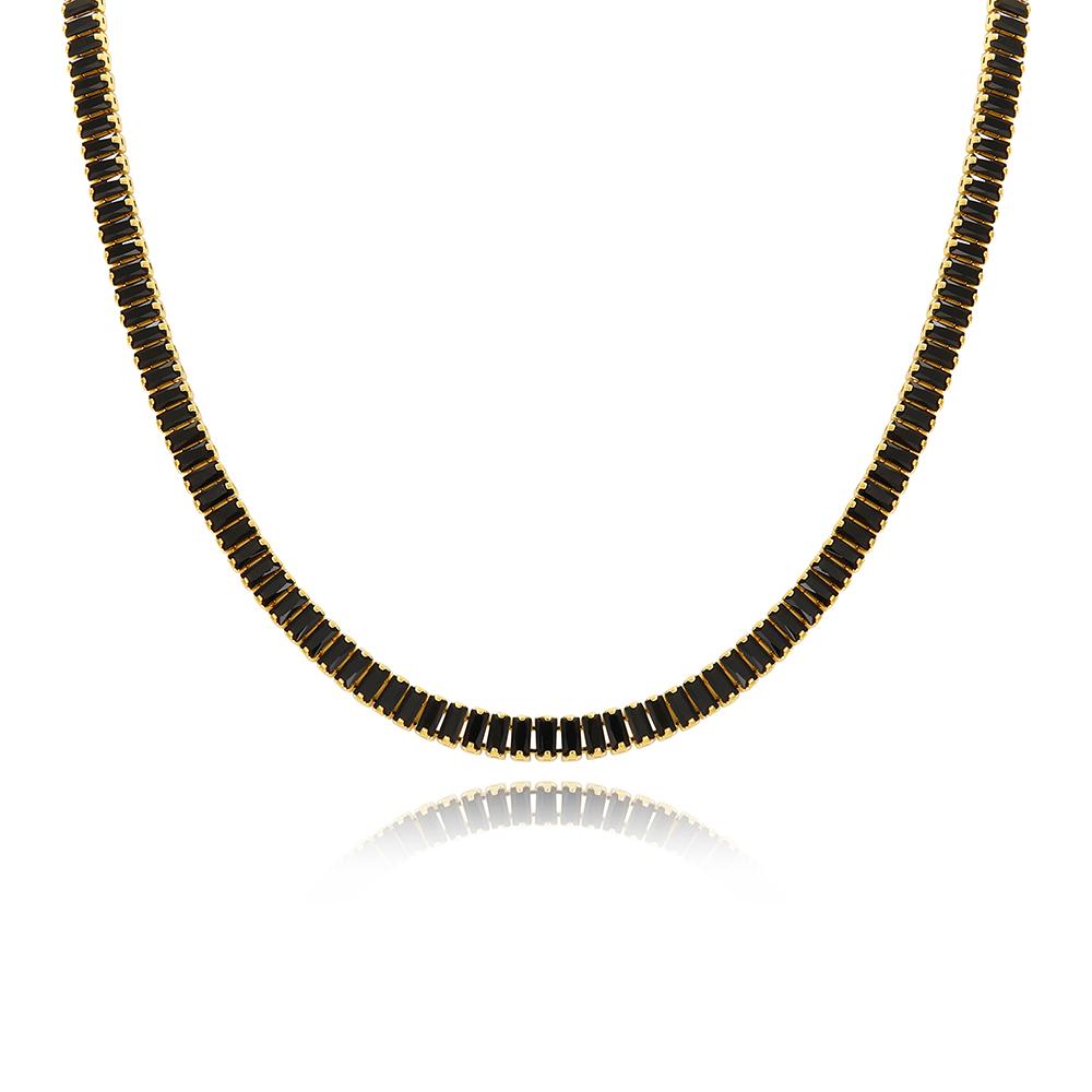HipHop Black Crystal Iced Out Cubic Zirconia Tennis Necklace For Women 18K Gold Plated Hippie Bridesmaid Jewelry