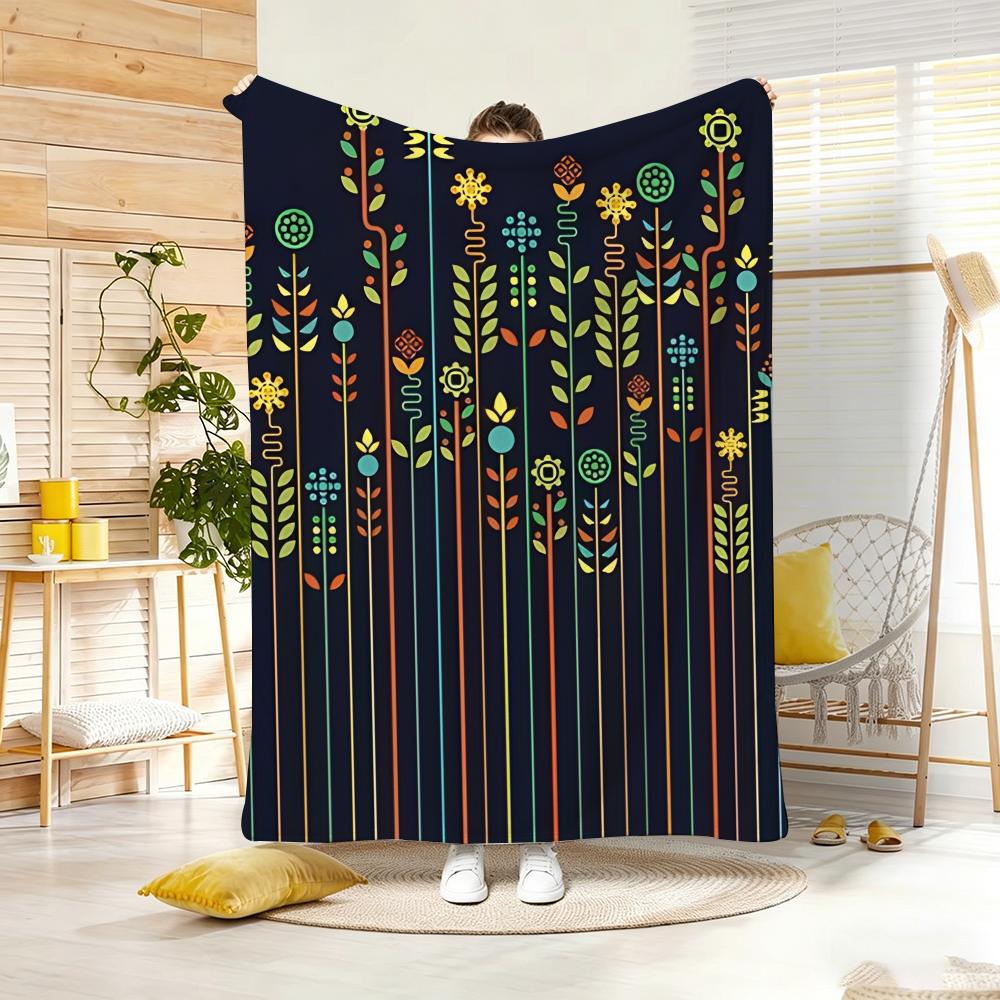 Vintage Boho Flowers Art Throw Lightweight Flannel Blanket Soft Skin-Friendly For Summer Cooling