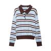 European and American Style, New Women's Clothing, Foreign Style Fashionable Casual Striped POLO Shirt Neck Knitted Sweater