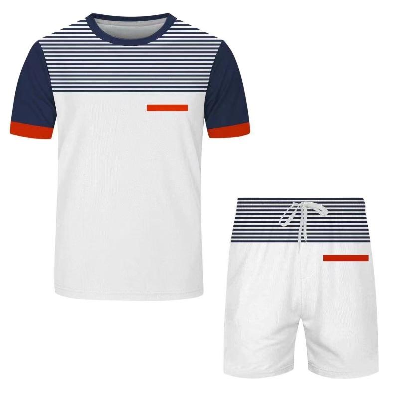 Men's Summer Striped Printed Casual Fashionable Comfortable Loose Fitting Short Sleeved Two-piece Sport Wear