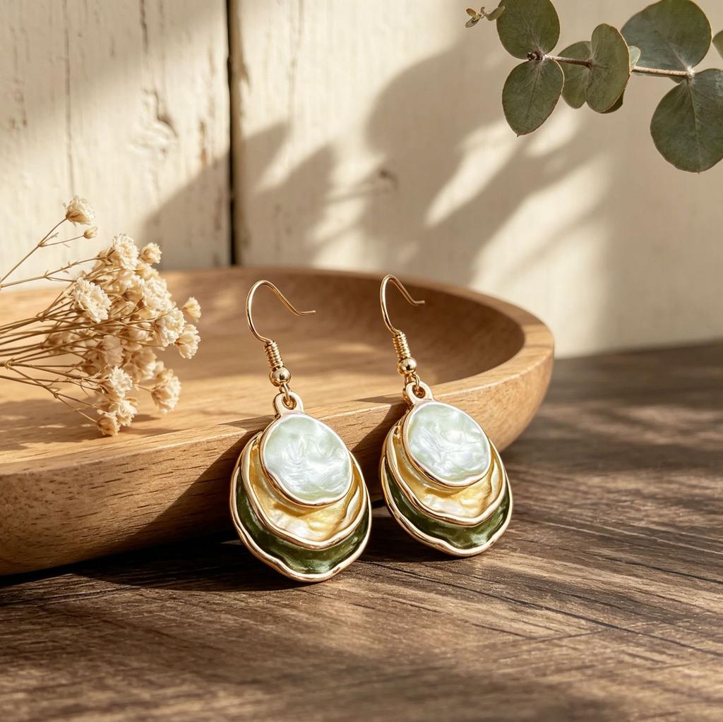 European and American popular hand-painted three-layer round cake earrings Bohemian women's temperament versatile earrings