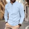 Nova camisa masculina vintage de algodão linho cor sólida casual manga comprida gola alta henley camisa masculina