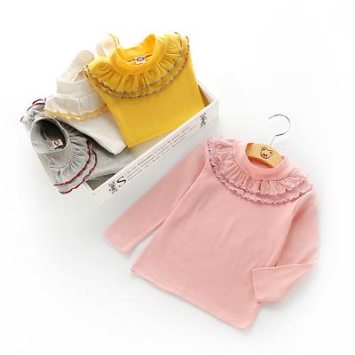 Girls Baby Bottoming Shirt New Solid Color Short Sleeve Lace Round Neck Little Children T-shirt Children Tops