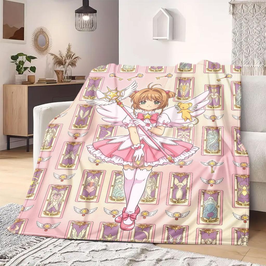 Cardcaptor Sakura Fancy Print Flannel Blanket, Cartoon Style for Bed Decor, Warm Home Essentials, Portable Picnic Blanket_LIAN