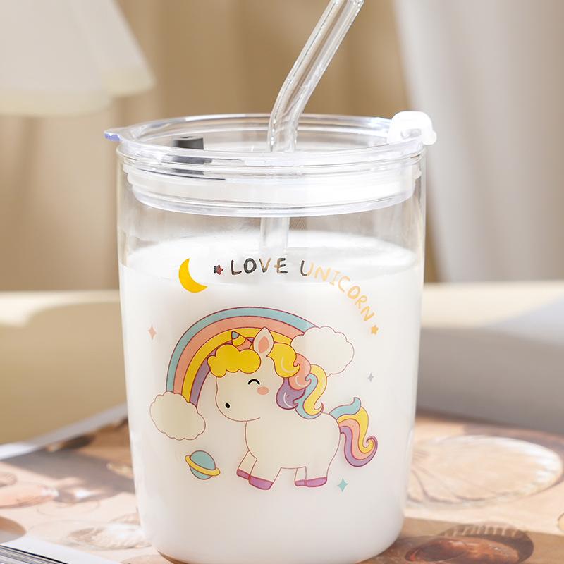 Cartoon Unicorn with Lid Sip Cup Cute Girl Drinking Water Glass High Value Large Capacity Water Cup
