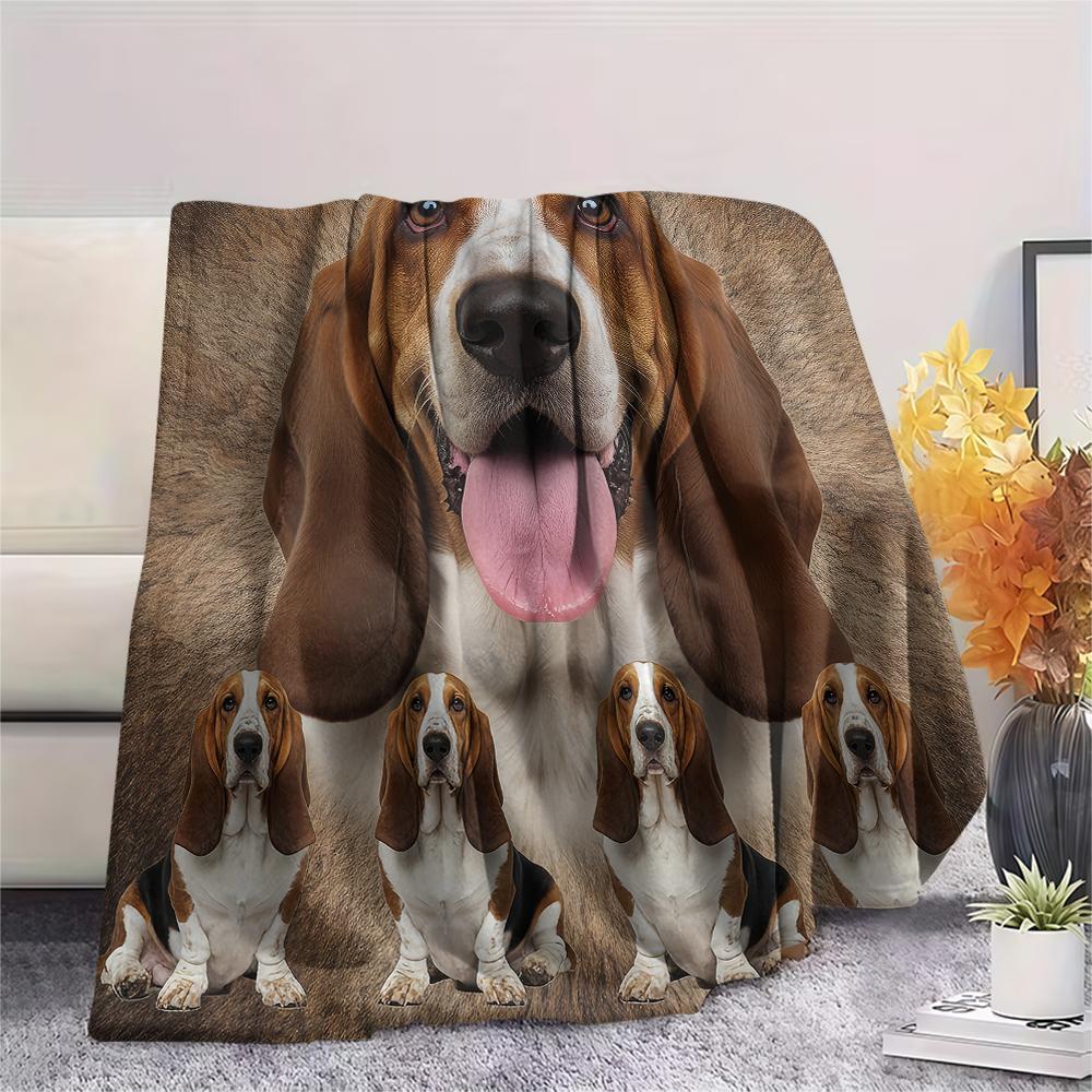 1 pièce Couverture en flanelle avec imprimé Basset Hound, Haute qualité Confortable pour toutes les saisons, Décoration intérieure, Chaleur et Confort, Parfait pour les cadeaux