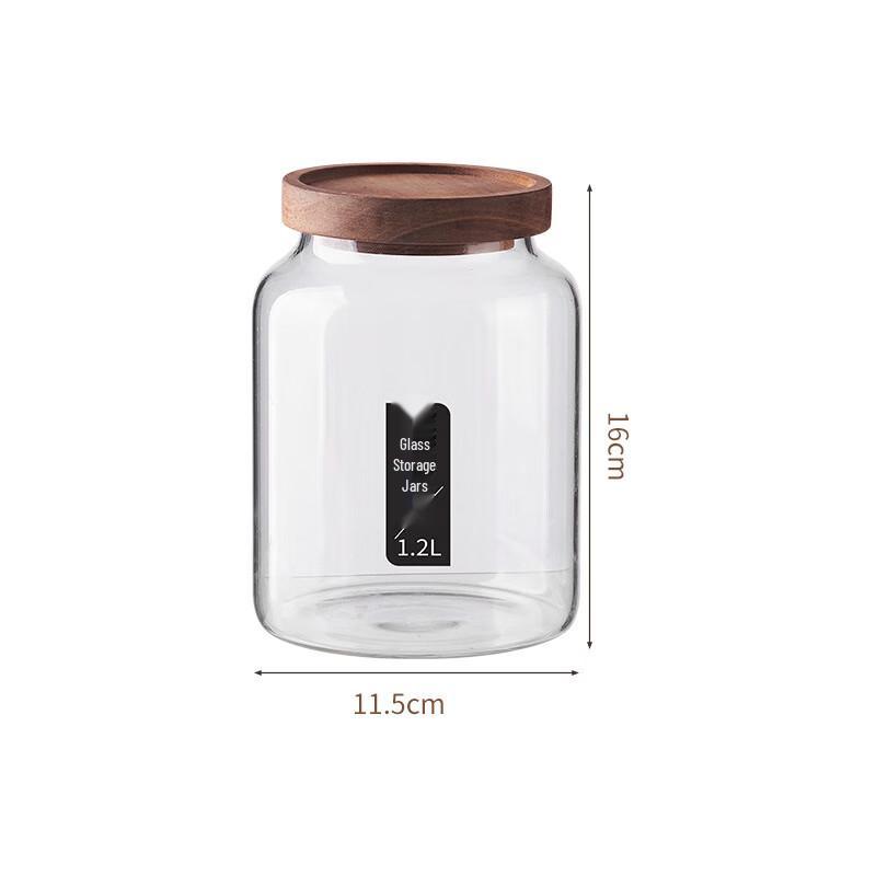 Aiqiyixuan Retro Glass Storage Jar with Acacia Wood Lid 1.2L
