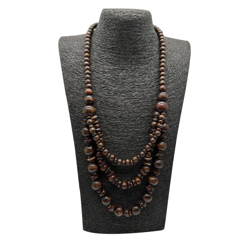 JMXD Boho Chic Ethnic Handmade Beaded Long Necklace Vintage Layered Wooden Beads Tribal Statement Sweater Chain