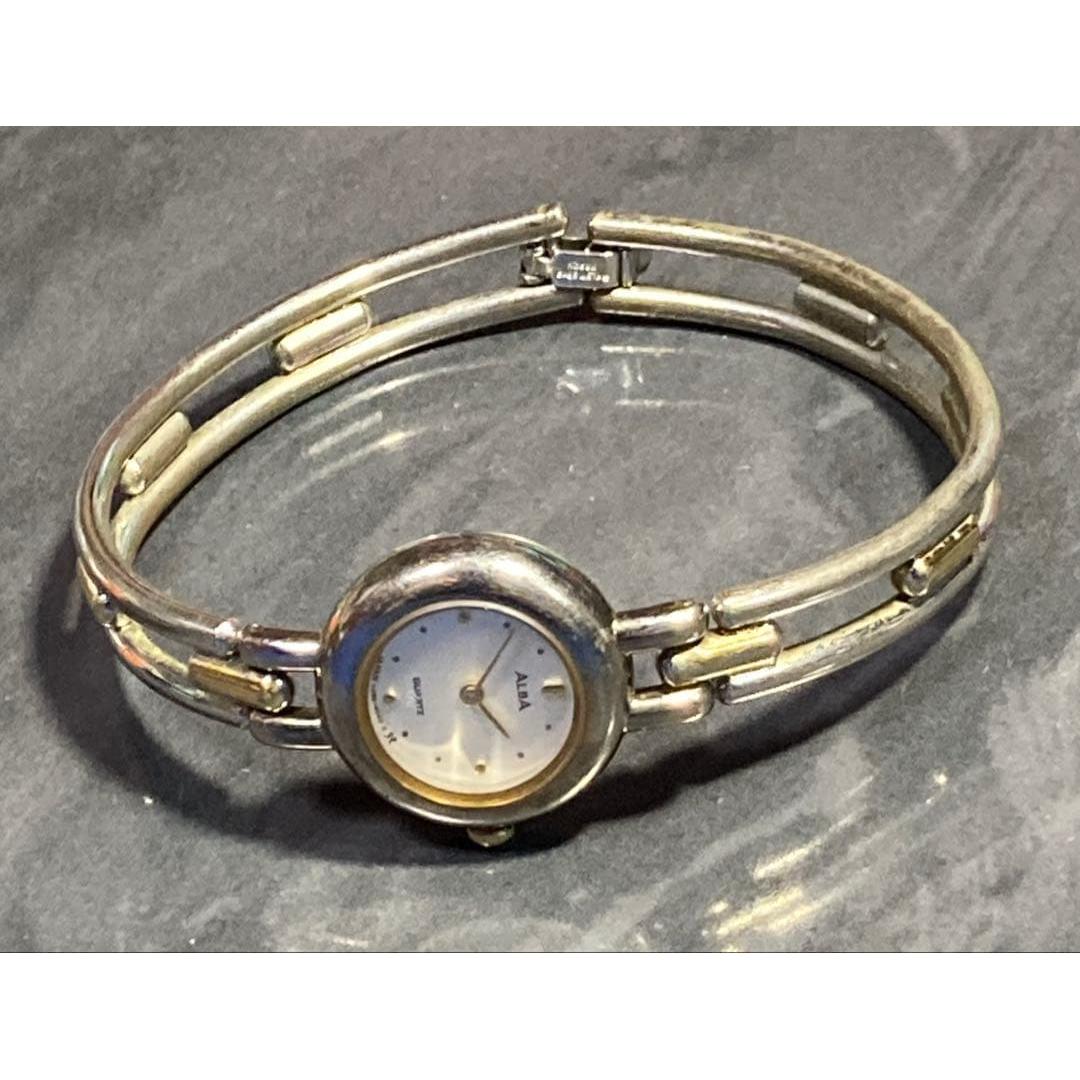 Used Seiko alba analog watch silver gold bracelet