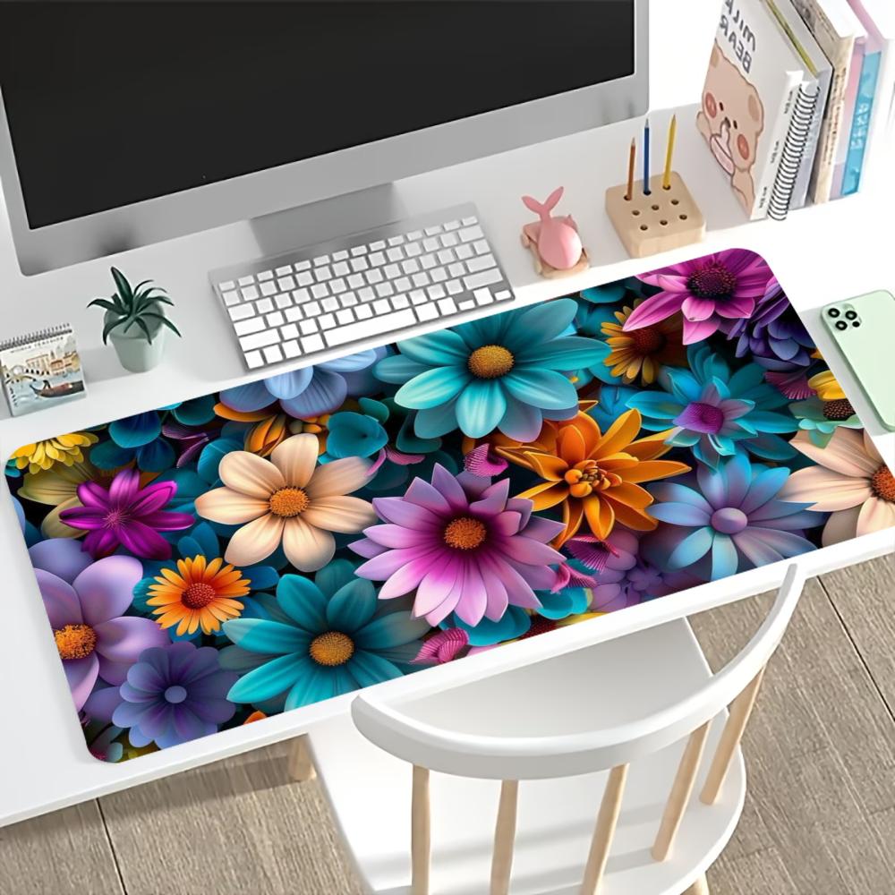 Pastel Flower Large Desk Mat Non Slip Gaming Mouse Pad Stitched Edge Colorful Floral Keyboard Mat For Pc Laptop Office Desktop