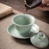Ru Ware Ceramic Gaiwan Tea Set with Hand-Painted Blue Lines