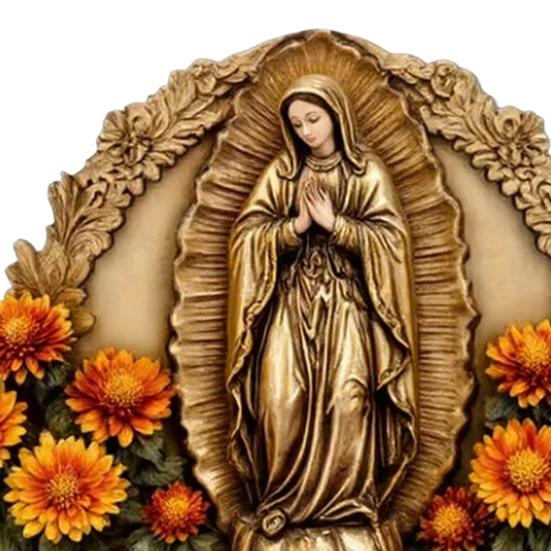 Płaski wieszak na klucze na ścianę 2D Matka Boska Dom na wsi Religijna sztuka ścienna z 4 metalowymi haczykami do przedpokoju, korytarza Rustykalne chrześcijańskie prezenty dla rodziny i przyjaciół