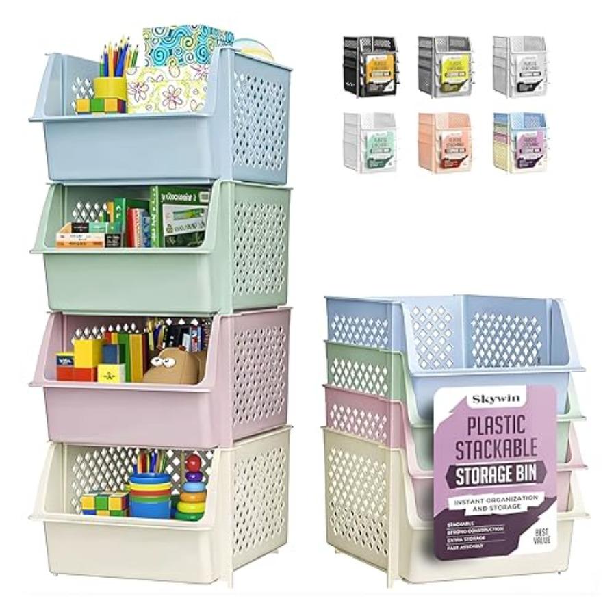 

TidyFriend Stackable Storage Bins for Pantry 4 Pack Multi-Color Kitchen and Bathroom Organizing Bins with Durable Stacking Desi United States