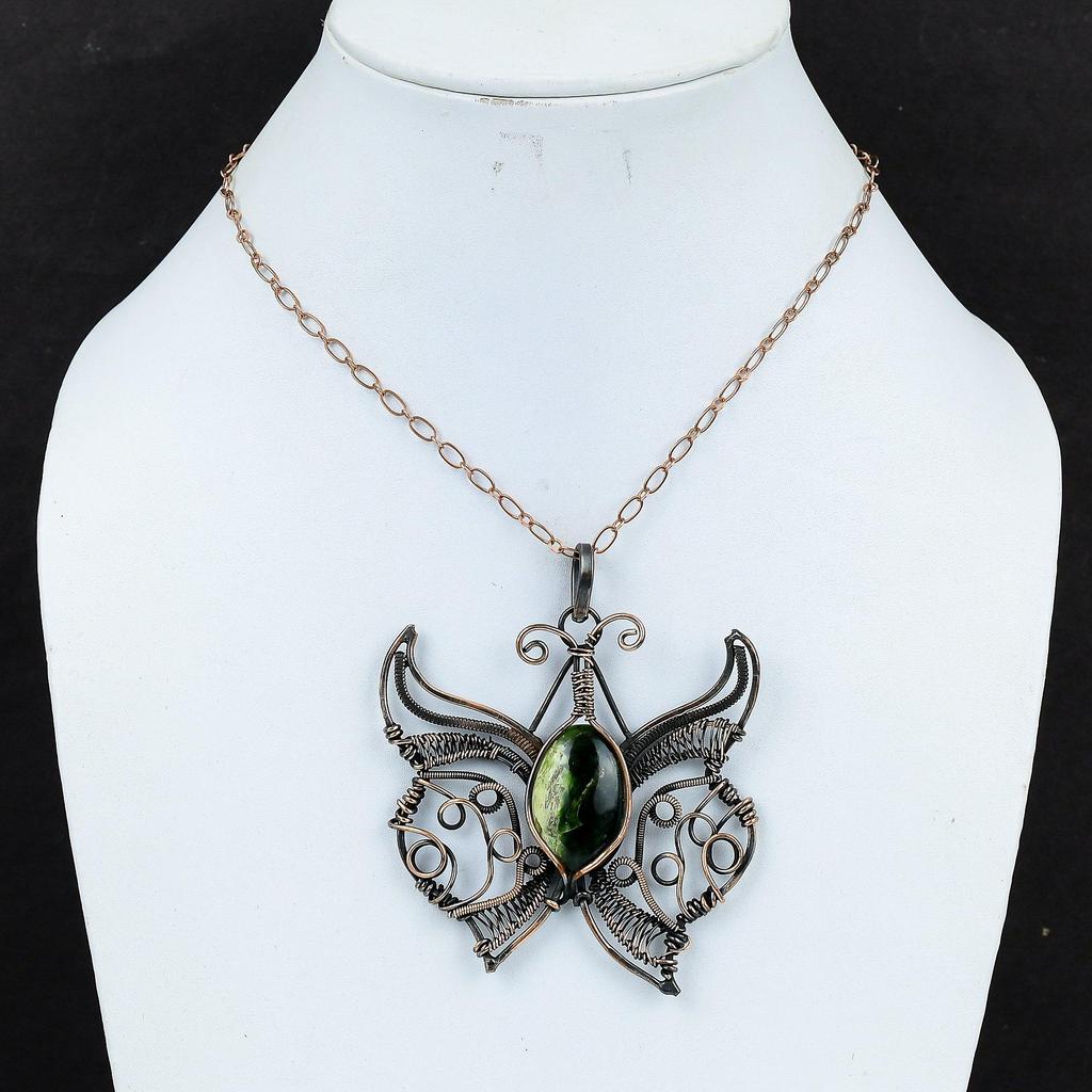 Australian Chrome Chalcedony Pendant Copper Wire Wrapped Butterfly Pendant Handmade  Copper Jewelry Gemstone Pendant Wire Jewelry For Gifts
