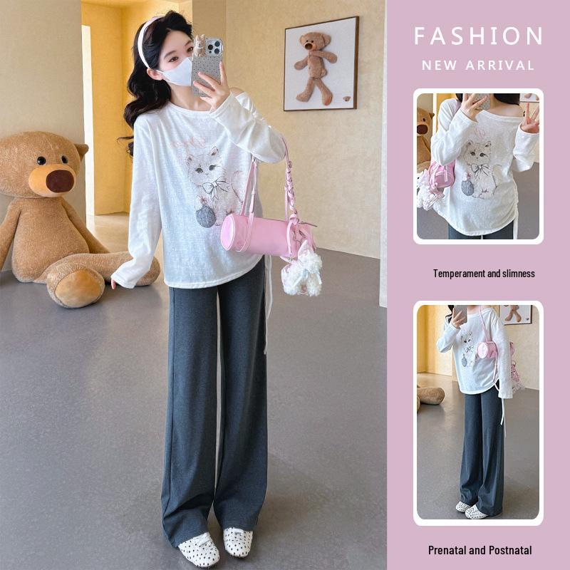 Spring 2026 Korean-Style Printed Maternity Tie-Up Two-Piece Set