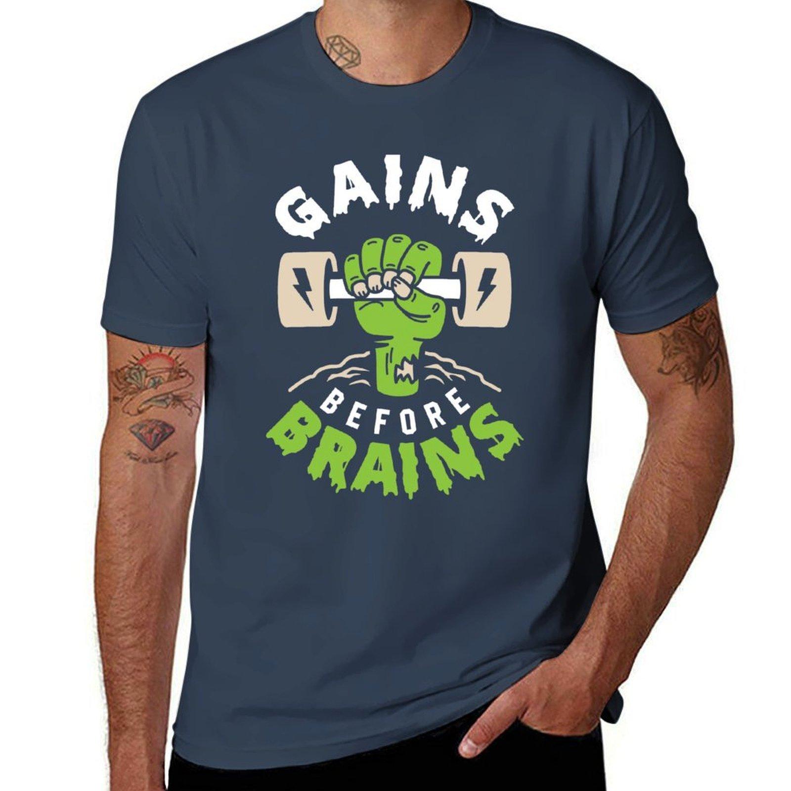 Gains Before Brains TShirt Casual Daily Outfit TShirt S