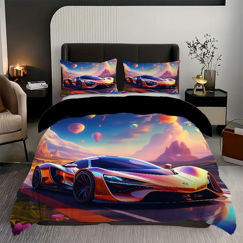

2/3Pcs Cool Colorful Sports Car 3D Printed Quilt Cover Cartoon Dream Style Soft Bedding Set Home Textiles Polyester Duvet Cover 135x200cm 2pcs