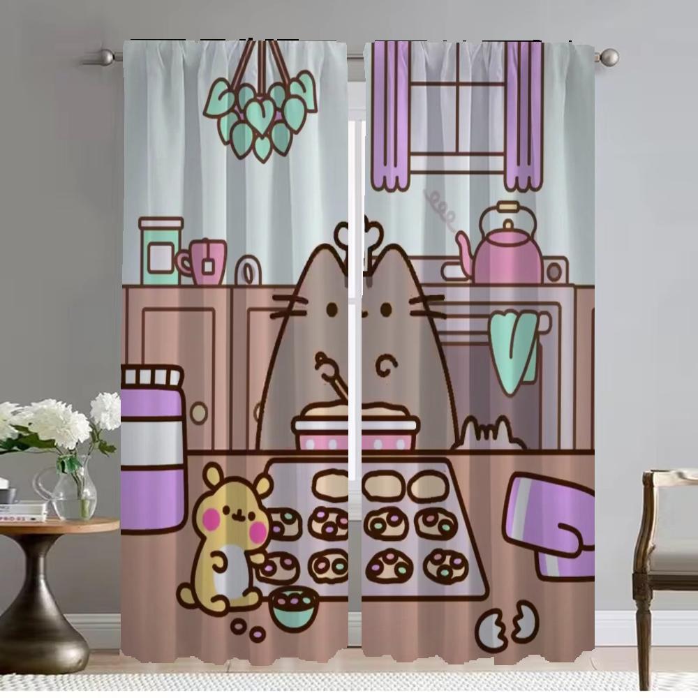 Verdunkelungsvorhang für Zimmer 2 Paneele Kawaii Dicke Katze Küchenvorhänge Tüll für Schlafzimmer Raumteiler Jalousien Heiminnenraumvorhänge W50xH70cmx2pcs-CL