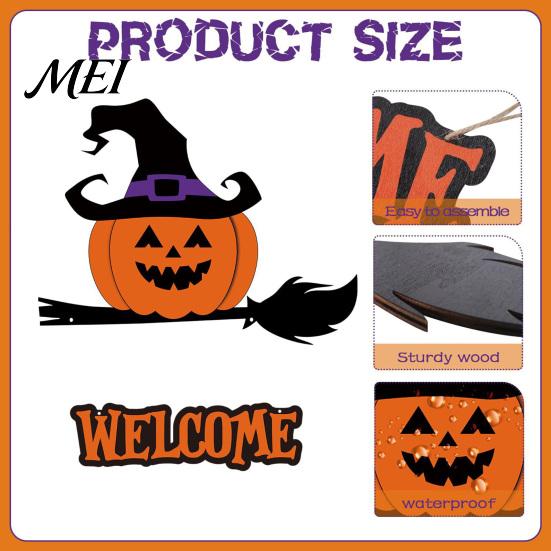 Pumpkin Wall Plaque Halloween Wooden Welcome Door Sign, Ghost Bat Hanging Decor Indoor Outdoor Decoration for Yard, Home Party Entrance Rustic