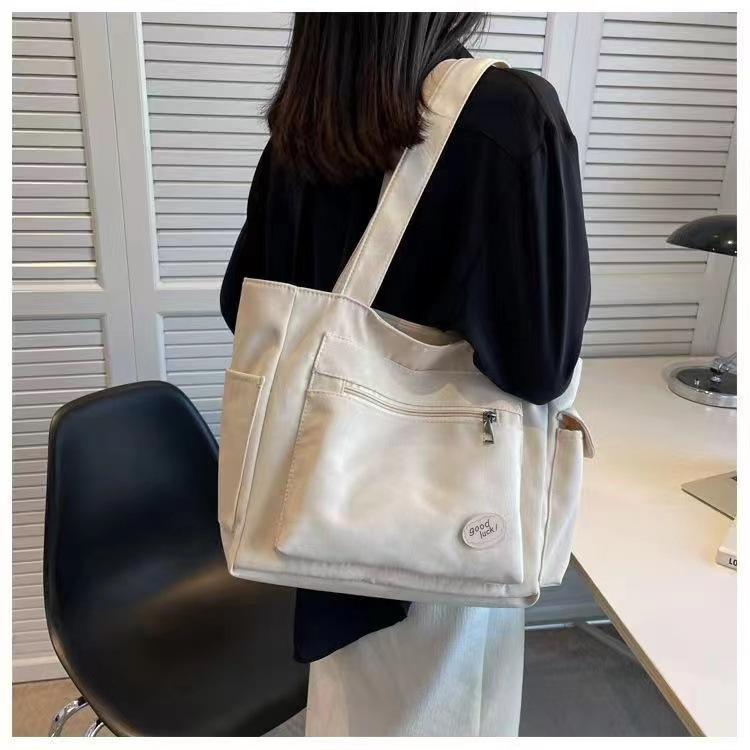 Simplicity Oxford Canvas Composite Shoulder Bag Solid Color Versatile Lazy Style Crossbody Bag Large Capacity Commuter Tote Bag