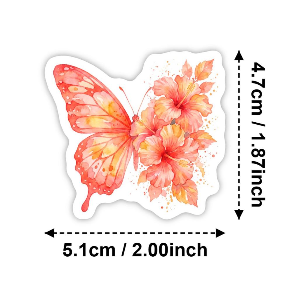 50 Butterfly Stickers Notebook Skateboard Water Cup Decoration Cute Colorful Flower Butterfly Graffiti Stickers