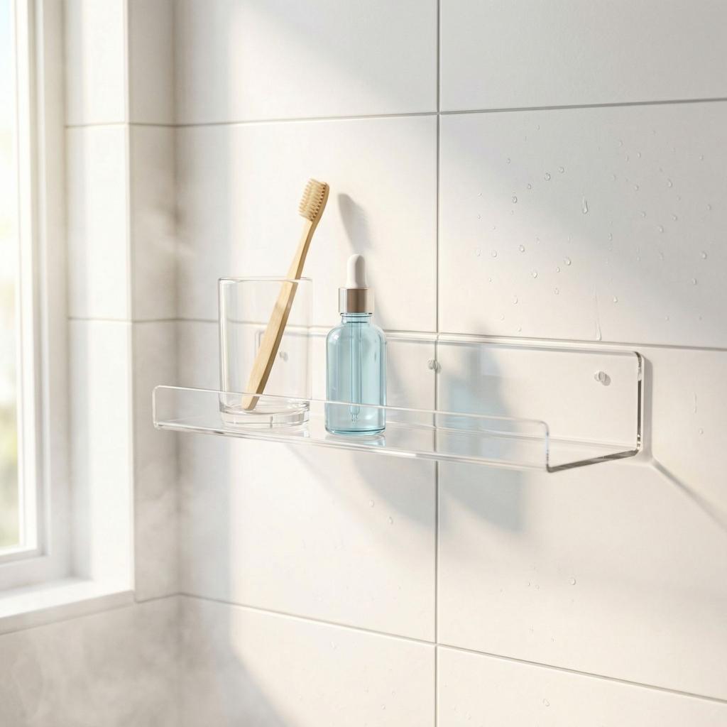 Set of 4 Acrylic Wall Mounted Shelves Clear Floating Storage Racks for Home Office Bathroom Kitchen Display Organizers