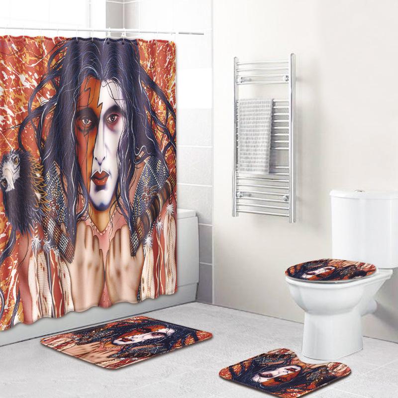 Abstract Art Bathroom Non-Slip And Anti-Mildew Floor Mat Shower Curtain Combination Carpet Couple Human Body