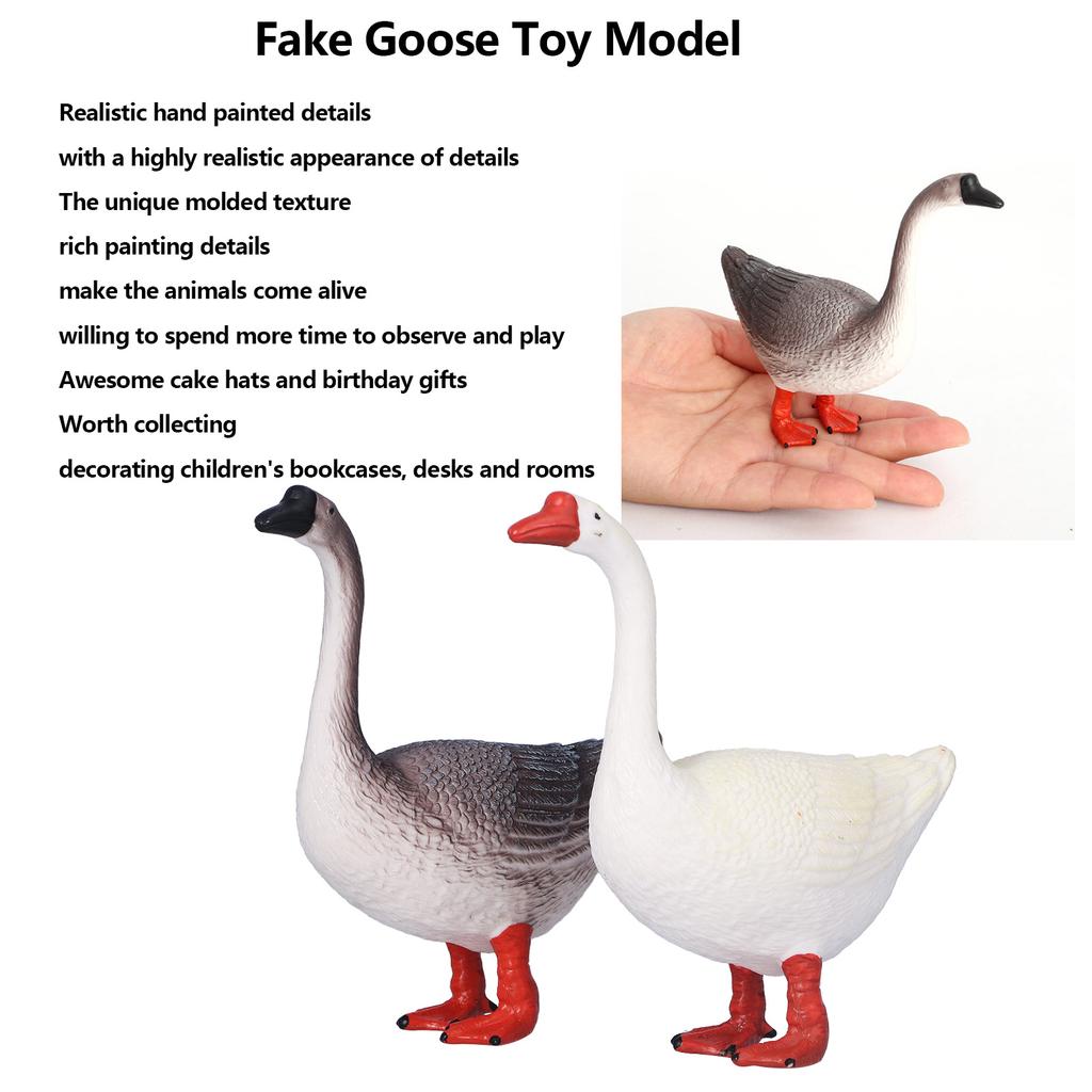 Goose Animal Ornaments Cute Realistic Safe Tasteless Farm Animals Toys Statues for Kids(Grey White )