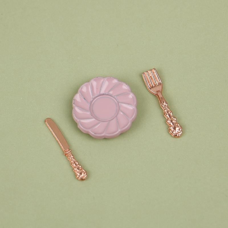 1:12 Dollhouse Miniatures Tableware Knife Fork Spoon Plate Set Accessories Toys