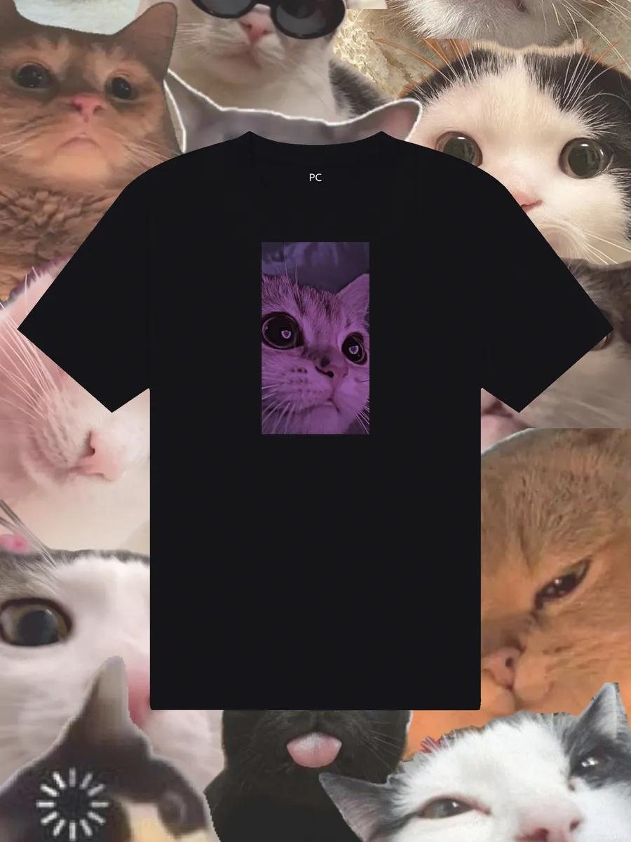 Black T-shirt with cat print 2XL