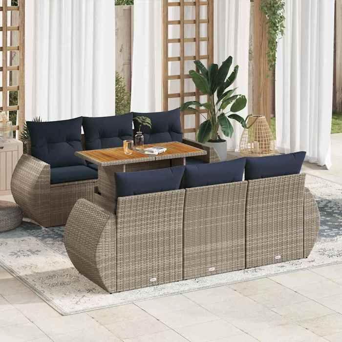 VidaXL Garden Lounge Set with Cushions 7 Pcs Grey Wicker, Outdoor Sofa Set, Corner Sofa Set 3327225