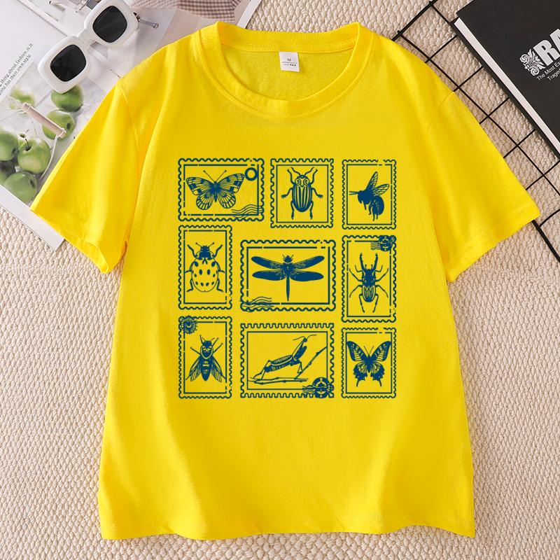 Insect Stamp T Shirt Unisex Unisex Vintage Bug Lover Tee Cotton Short Sleeve Crewneck Tshirt Nature Lover Tshirts Clothing