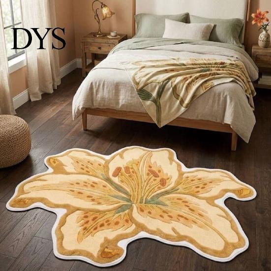 Decorative Lily Shape Rug Floor Mat, Absorbent Velvet for Bathroom And Entrance, Non-slip Washable Bedroom Area Flower Dressing Table, Soft