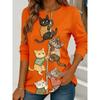 Women's Long-Sleeve T-Shirt for Autumn, Cat Climbing Rope Print Street Style Casual Crew Neck Pullover Loose Fit Outdoor T-Shirt