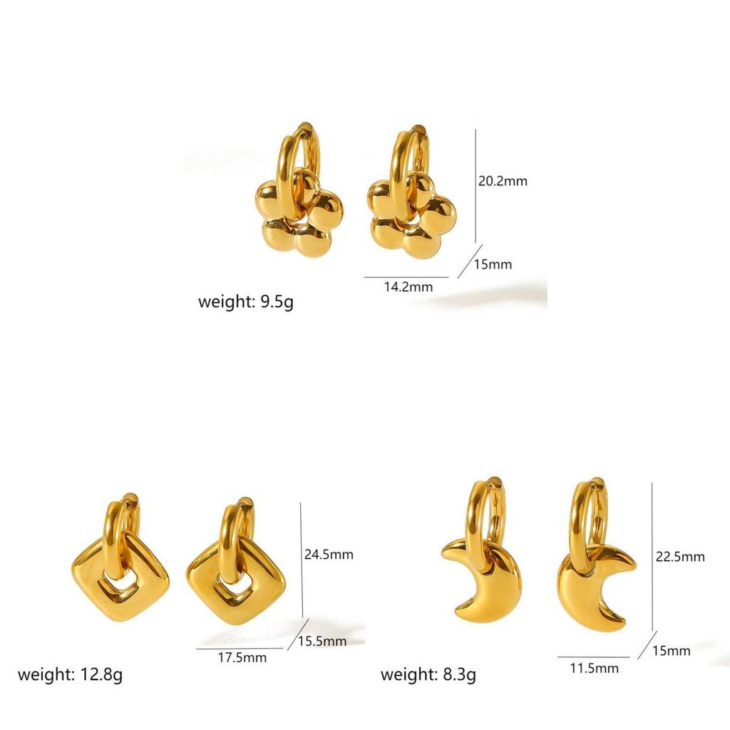 Fashion Gold Plated Heart Star Moon Earrings With Waterproof Stainless Steel For Women