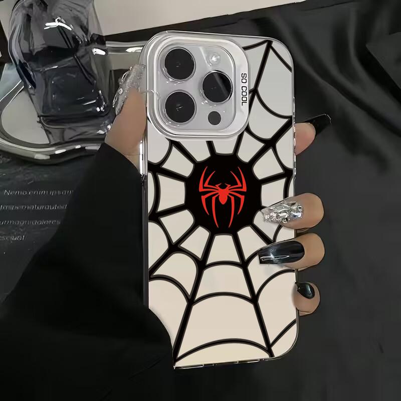 Cartoon Black Spider Electroplate IMD Case For Samsung Galaxy S25 S24 S23 S22 Ultra Plus FE A06 A16 A23 A26 A34 A36 A56 Cover