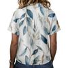 Women Turn Down Collar Button Up Retro Floral Print Imitation Cotton Linen Loose Fit Short Sleeve T Shirt Top for Daily Wear