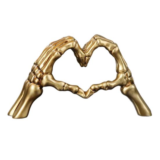 Skeleton Heart Hands Figurine Resin Love Gesture Statue Gothic Heart Shape Skeleton Hands Ornament for Home Halloween Desktop Decor