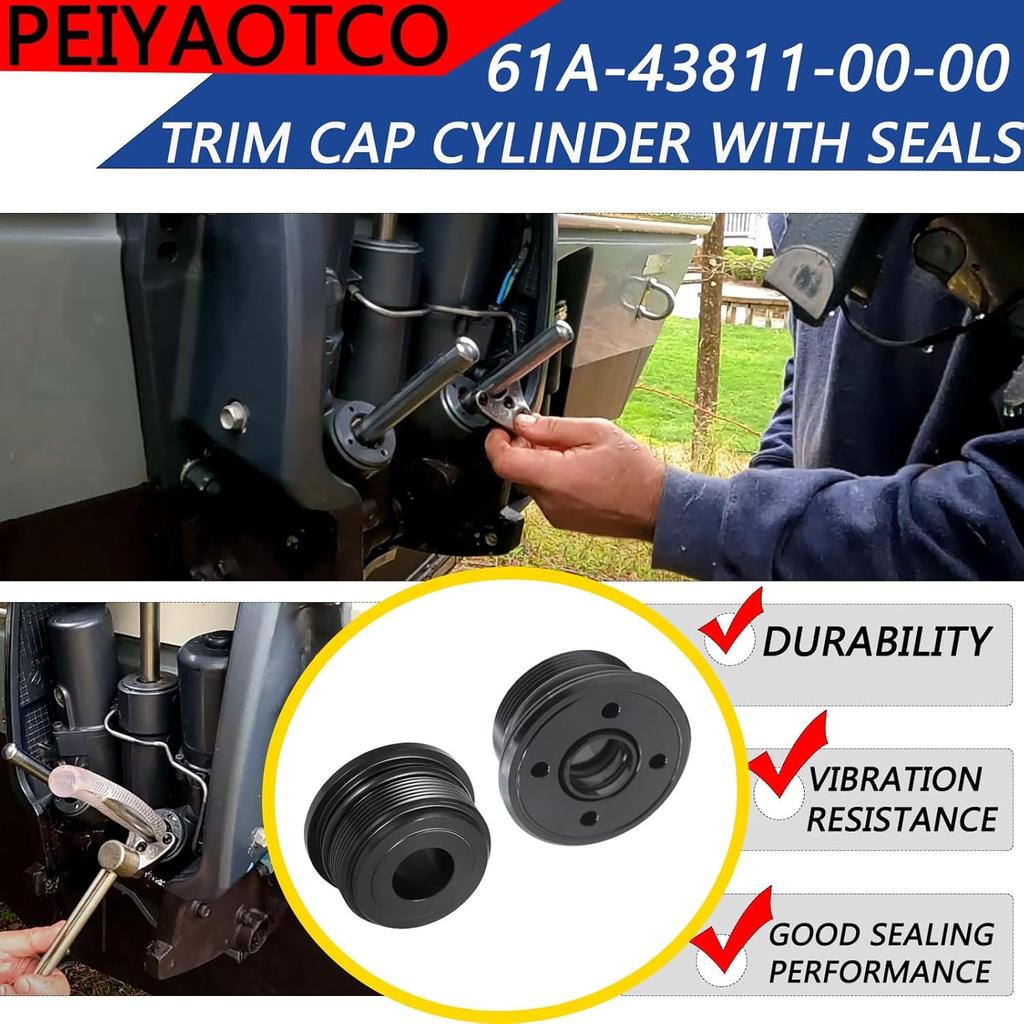 4PCS Tilt Cap/Gland with Seals Replacement for 61A-43811-00-00 Fit for Yamaha Outboards 200 225 250 300HP V6 3.3L End Cap Tilt Cylinder FSM022 Pack